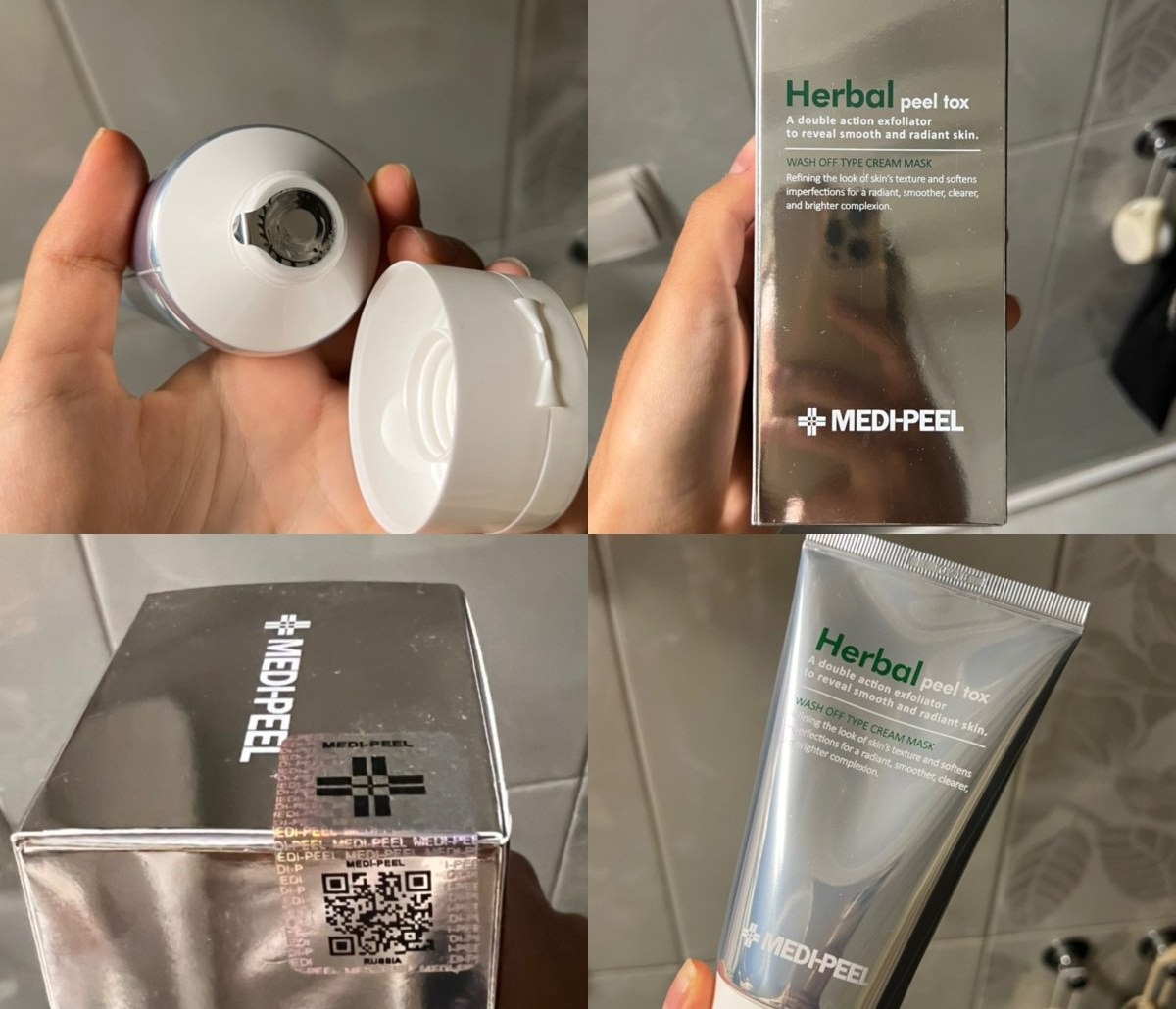 MEDI-PEEL Herbal Peel Tox Wash Off Cream Mask — коллаж упаковка и содержимое