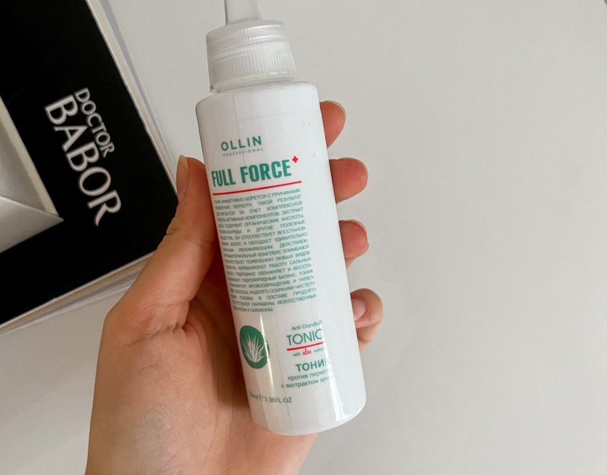 Ollin Full Force тоник — белый флакон тоника против перхоти с алоэ